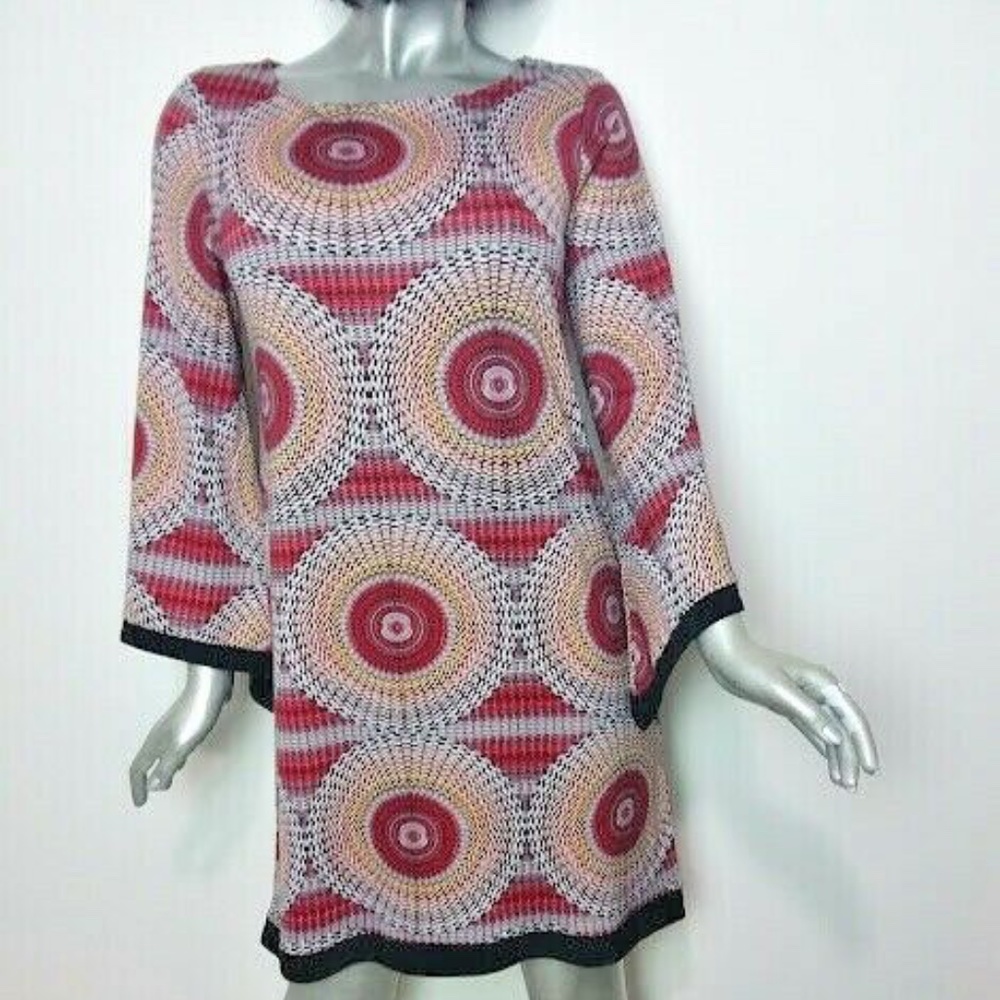 SALE!!!! Emma & Michelle Medium Shift Dress Multicolor Red Beige Bell Sleeves